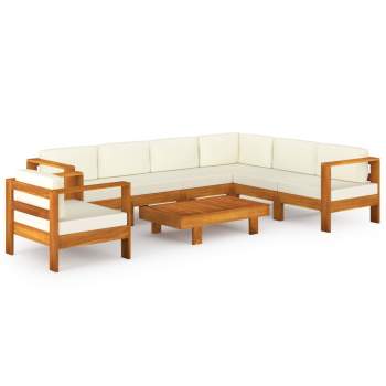  8-tlg. Garten-Lounge-Set mit Creme Auflagen Massivholz Akazie