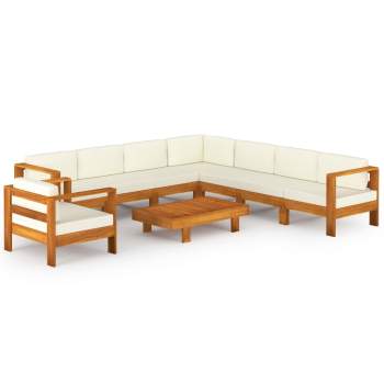  9-tlg. Garten-Lounge-Set mit Creme Auflagen Massivholz Akazie