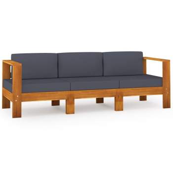  3-Sitzer-Gartensofa mit Dunkelgrauen Auflagen Massivholz Akazie