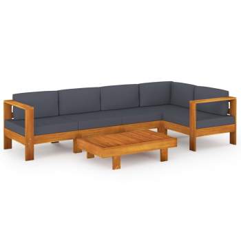  6-tlg. Garten-Lounge-Set mit Dunkelgrauen Auflagen Akazienholz