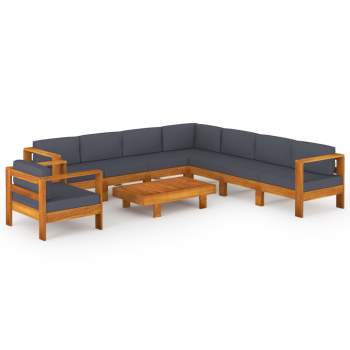  9-tlg. Garten-Lounge-Set mit Dunkelgrauen Auflagen Akazienholz