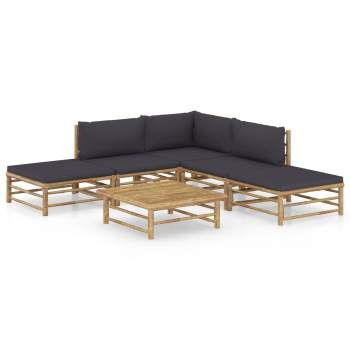  6-tlg. Garten-Lounge-Set mit Dunkelgrauen Kissen Bambus