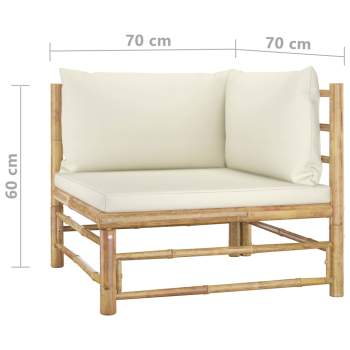  4-tlg. Garten-Lounge-Set mit Cremeweißen Kissen Bambus