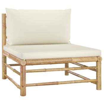  4-tlg. Garten-Lounge-Set mit Cremeweißen Kissen Bambus