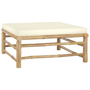  4-tlg. Garten-Lounge-Set mit Cremeweißen Kissen Bambus