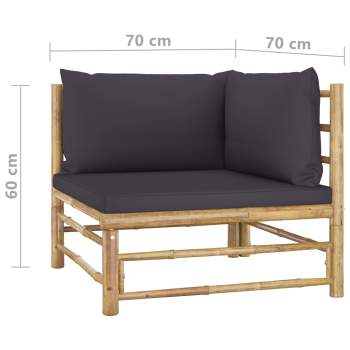  2-tlg. Garten-Lounge-Set mit Dunkelgrauen Kissen Bambus