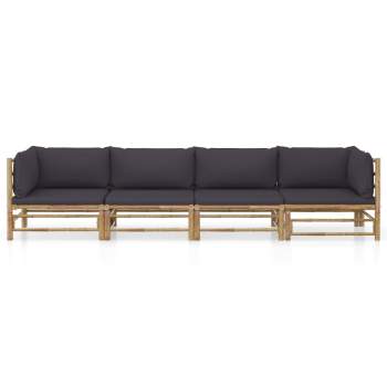Preview:  4-tlg. Garten-Lounge-Set mit Dunkelgrauen Kissen Bambus
