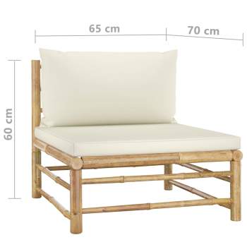  9-tlg. Garten-Lounge-Set mit Cremeweißen Kissen Bambus