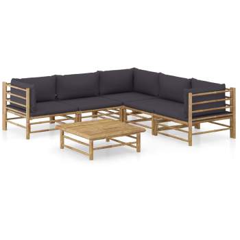  6-tlg. Garten-Lounge-Set mit Dunkelgrauen Kissen Bambus