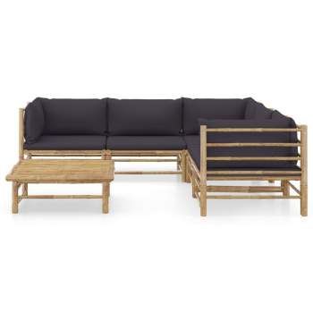 Preview:  6-tlg. Garten-Lounge-Set mit Dunkelgrauen Kissen Bambus