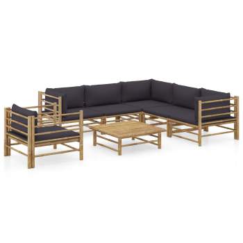  7-tlg. Garten-Lounge-Set mit Dunkelgrauen Kissen Bambus