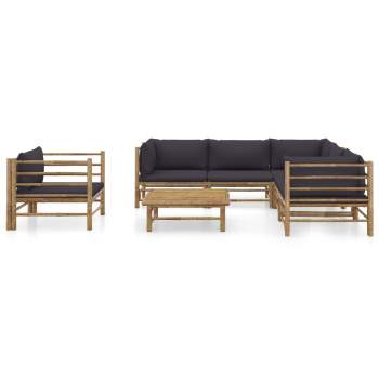 Preview:  7-tlg. Garten-Lounge-Set mit Dunkelgrauen Kissen Bambus