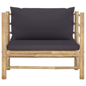  7-tlg. Garten-Lounge-Set mit Dunkelgrauen Kissen Bambus