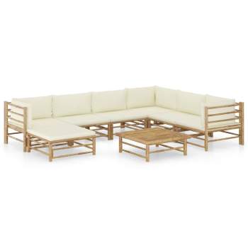  8-tlg. Garten-Lounge-Set mit Cremeweißen Kissen Bambus