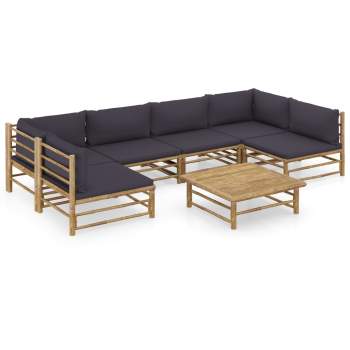  7-tlg. Garten-Lounge-Set mit Dunkelgrauen Kissen Bambus