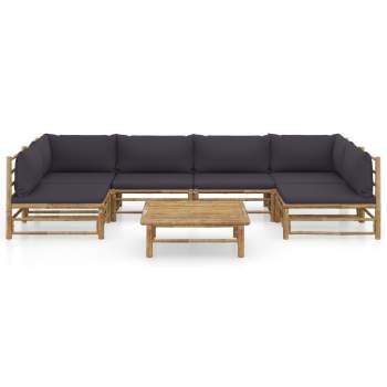 Preview:  7-tlg. Garten-Lounge-Set mit Dunkelgrauen Kissen Bambus