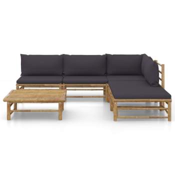 Preview:  6-tlg. Garten-Lounge-Set mit Dunkelgrauen Kissen Bambus