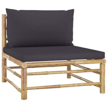  6-tlg. Garten-Lounge-Set mit Dunkelgrauen Kissen Bambus
