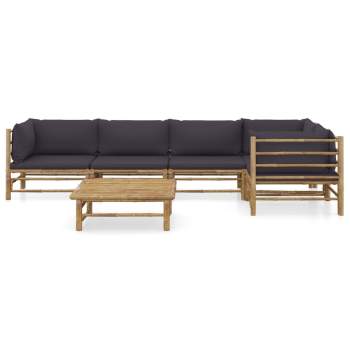 Preview:  6-tlg. Garten-Lounge-Set mit Dunkelgrauen Kissen Bambus