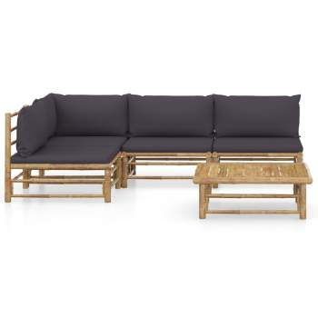 Preview:  5-tlg. Garten-Lounge-Set mit Dunkelgrauen Kissen Bambus