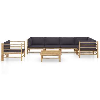 Preview:  7-tlg. Garten-Lounge-Set mit Dunkelgrauen Kissen Bambus