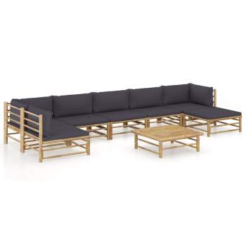  8-tlg. Garten-Lounge-Set mit Dunkelgrauen Kissen Bambus