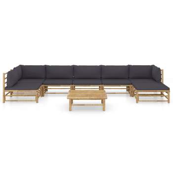 Preview:  8-tlg. Garten-Lounge-Set mit Dunkelgrauen Kissen Bambus