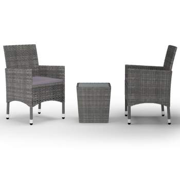  3-tlg. Bistro-Set Poly Rattan und Hartglas Grau 