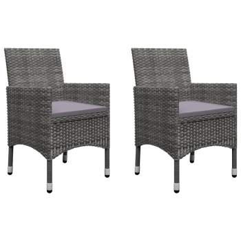  3-tlg. Bistro-Set Poly Rattan und Hartglas Grau 