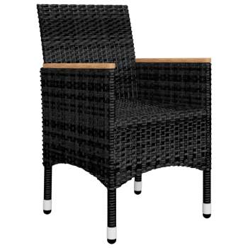  3-tlg. Bistro-Set Poly Rattan und Akazienholz Schwarz