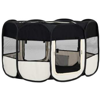  Faltbarer Welpenlaufstall mit Tragetasche Schwarz 145x145x61 cm