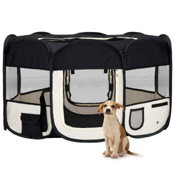  Faltbarer Welpenlaufstall mit Tragetasche Schwarz 145x145x61 cm