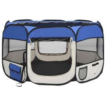  Faltbarer Welpenlaufstall mit Tragetasche Blau 110x110x58 cm