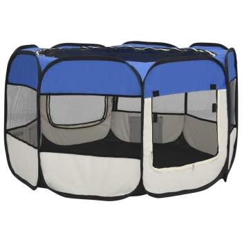  Faltbarer Welpenlaufstall mit Tragetasche Blau 110x110x58 cm