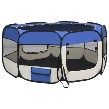  Faltbarer Welpenlaufstall mit Tragetasche Blau 145x145x61 cm