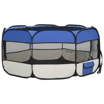  Faltbarer Welpenlaufstall mit Tragetasche Blau 145x145x61 cm