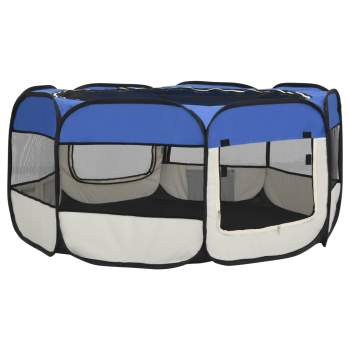  Faltbarer Welpenlaufstall mit Tragetasche Blau 145x145x61 cm