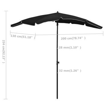  Sonnenschirm mit Mast 200x130 cm Schwarz