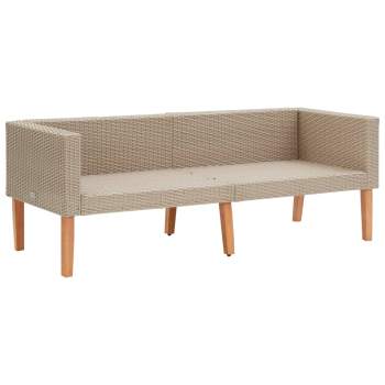  2-tlg. Garten-Lounge-Set mit Auflagen Poly Rattan Beige