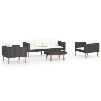  4-tlg. Garten-Lounge-Set mit Auflagen Poly Rattan Schwarz