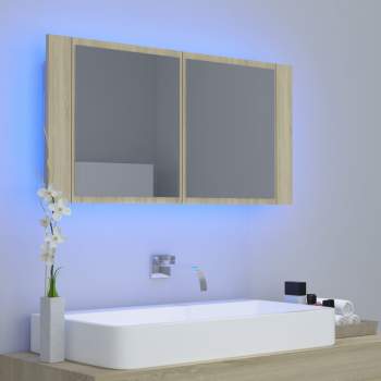  LED-Bad-Spiegelschrank Sonoma-Eiche 90x12x45 cm Acryl