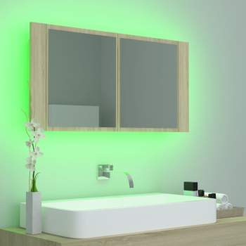  LED-Bad-Spiegelschrank Sonoma-Eiche 90x12x45 cm Acryl