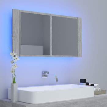  LED-Bad-Spiegelschrank Betongrau 90x12x45 cm Acryl