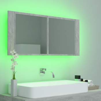  LED-Bad-Spiegelschrank Betongrau 100x12x45 cm Acryl