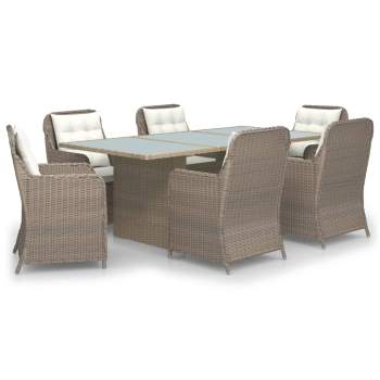  7-tlg. Garten-Essgruppe Poly Rattan Braun