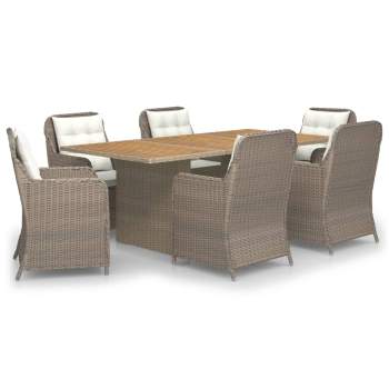  7-tlg. Garten-Essgruppe Poly Rattan Braun