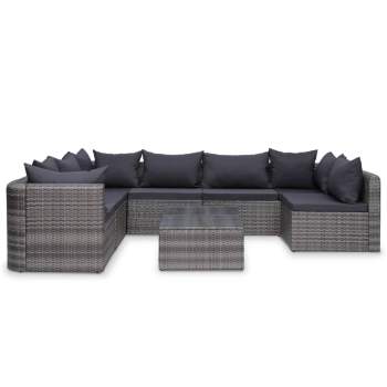  9-tlg. Garten-Lounge-Set mit Kissen Poly Rattan Grau