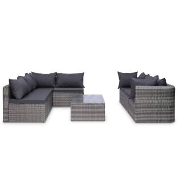  9-tlg. Garten-Lounge-Set mit Kissen Poly Rattan Grau