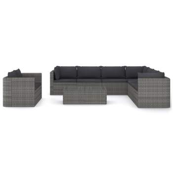  10-tlg. Garten-Lounge-Set mit Kissen Poly Rattan Grau