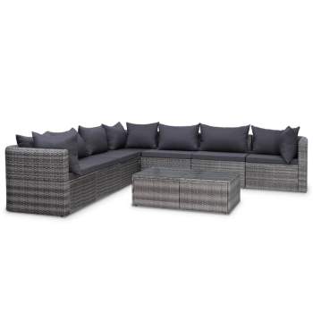  10-tlg. Garten-Lounge-Set mit Kissen Poly Rattan Grau